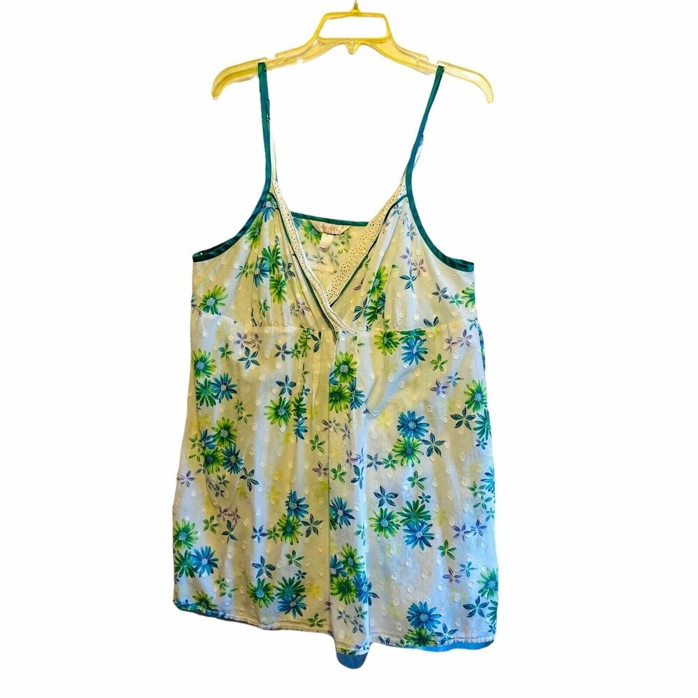 #4448 CACIQUE Whie with green flowers cotton nightgown  SIZE L